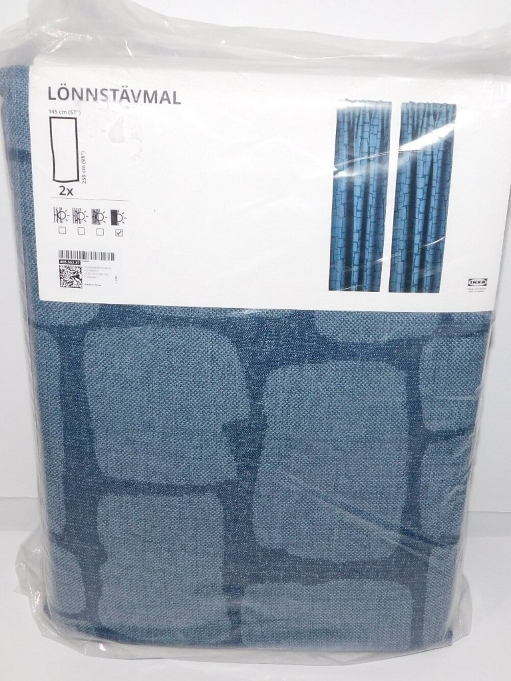 IKEA LONNSTAVMAL Blue Blackout Curtains Pair 2 Panels 57" x 98" 405.563.37 NEW